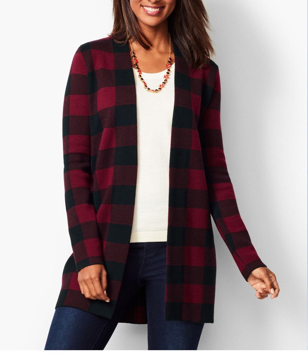 Talbots buffalo plaid merino cardigan size XL